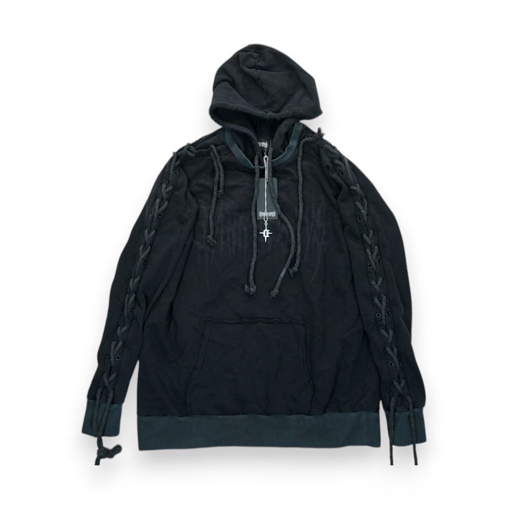 NWT‎ Darker Wavs Gothic Tassel Sleeve Hoodie Sweatshirt Black Men's Small - Picture 2 of 10